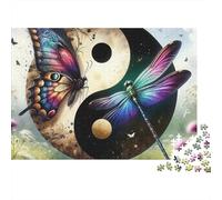 Yin Yang Papillon Puzzle 1000 Pièces pour Adultes Libellule Jeu de Puzzle 1000 Pièces Décoration Maison Détente 38x26cm/1000pcs