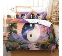 Yin Yang | Philosophie Chinoise Ensemble Literie Microfibre Imprimée Housse de Couette Premium Avec Taies, Fermeture Éclair Cachée, Facile Entretien, Pour Adultes & Enfants Super King（260x220cm）
