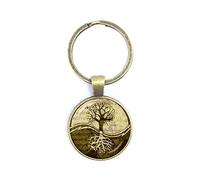 Yin-Yang Porte-clés Ying Yang Symbole Magique Zen Classique Porte-clés Cabochon en Verre Arbre de Vie Porte-clés pour Homme Femme Fille Cadeau, blanc, L