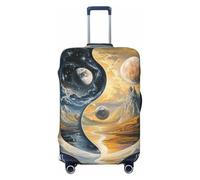 Yin-Yang Symboles avec Nuage Montagnes et Rivières Housse de Bagage de Voyage Élastique Protection Valise Protecteur Imprimé Valise Bagages Couverture Anti-Rayures, Noir , M