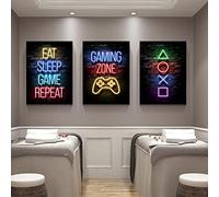 Yinaa Impression d'art sur toile Gaming Gamer Citations Affiche Jeu Playstation Toile Peintures pour Garçons Chambre Décor À La Maison 30x40cmx3pcs sans cadre