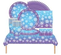 YINcrinx 61 pièces de vaisselle d'anniversaire sur le thème des flocons de neige, vaisselle d'anniversaire pour enfants, décorations de fête sur le thème de Frozen, fêtes d'enfants, mariages