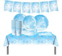 YINcrinx 62PCS Frozen Party Vaisselle Set, Décoration de drapeau de queue de poisson d'anniversaire, Flocons de neige Vaisselle de fête d'anniversaire pour enfants Fête