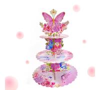YINcrinx Porte-gâteau rond à 3 étages, porte-gâteau papillon rose, porte-gâteau d'anniversaire, baby shower, fête de mariage.