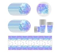 YINcrinx Vaisselle de fête avec flocon de neige bleu,comprenant des assiettes,des gobelets,une nappe,des serviettes de table. Convient pour les fêtes d'anniversaire,les baby showers,jusqu'à 20 invités