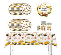 YINcrinx Vaisselle de fête pour camion de chantier,comprenant assiettes en papier,gobelets,nappes,serviettes,fêtes d'anniversaire d'enfants, baby showers pour jusqu'à 20 invités !