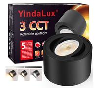 YindaLux 3CCT Spots de Plafond Noir, Extra Plat & Pivotant à 30°, Ø80x50mm Spot plafonnier en Aluminium, 5W 500LM Spot en Saillie Orientable, Dimmable Module LED 230V Inclus