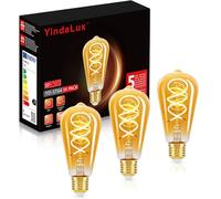 YindaLux Ampoule E27 4W Edison Vintage ST64, 2200K Blanc Chaud Ampoules LED Rétro à Filament Décorative, Verre Ambré Ampoule Equivalent à Ampoule Incandescente 60W, non variable, Lot de 3