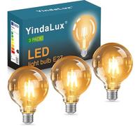 YindaLux Ampoule LED E27 Blanc Chaud 2700K - Ampoule à Filament Vintage Edison - 4W ≈ 40W - Ampoule Rétro Éco-Énergétique - Lot de 3 G95 Non Dimmerable - Éclairage Décoratif pour Maison, Café, Bar