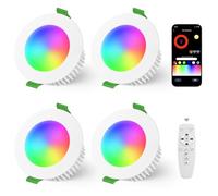 YindaLux Bluetooth Spot LED Encastré RGB 5W 230V, Lot de 4 Spots LED 2700K-6500K, Réglable en Luminosité, Commande via Application & Télécommande, Trou de Perçage 65-80mm, IP44, Blanc