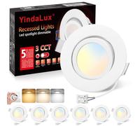 YindaLux Lot de 6 spots LED encastrables - 230 V - 5 W - Intensité variable - 68 mm - IP44 - Orientable à 45° - Blanc chaud - Blanc neutre - Blanc froid - Pour salle de bain, cuisine, salon - Blanc