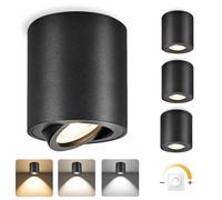 YindaLux Spot LED en saillie Dimmable, Spots de Plafond Orientable Ø80x84mm, Contient un module LED 230V, 3000K/4000K/6500K Aluminium Plafonnier Salle de bain, Moderne Rond Noir Spot 4PCS