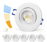 YindaLux Spot LED encastrable 230V 6 x 5W Plafonnier 3000K 4000K 6500K Etanche IP44 Plafonnier encastrable ajustable en aluminium ultra plat, orientables à 45°, pour salle de bain, salon, rond, blanc