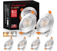 YindaLux Spot LED encastrable 230V Dimmable 5W IP44 Ultra Plat, Diamètre de perçage 68-80 mm, 3000K/4000K/6000K, Orientable 45°, Plafonnier LED pour Salle de Bain Cuisine Nickel, Lot de 6