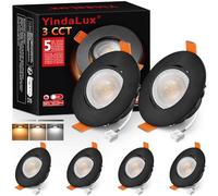 YindaLux Spot LED encastrable 230V Dimmable 5W IP44 Ultra Plat, Diamètre de perçage 68-80 mm, 3000K/4000K/6000K, Orientable 45°, Plafonnier LED pour Salle de Bain Cuisine Noir, Lot de 6