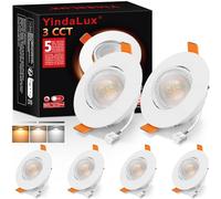 YindaLux Spot LED encastrable 230V Dimmable 5W IP44 Ultra Plat, Diamètre de perçage 68-80 mm, 3000K/4000K/6000K, Orientable 45°, Plafonnier LED pour Salle de Bain Salon Blanc, Lot de 6
