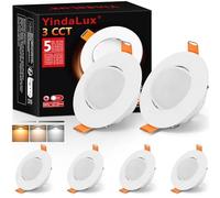 YindaLux Spot LED encastrable 230V Dimmable IP44 5W Ultra Plat, Diamètre de perçage 68-80 mm, 3000K/4000K/6000K, Orientable 45°, Plafonnier LED pour Salle de Bain Salon Blanc, Lot de 6