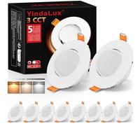 YindaLux Spot LED encastrable 230V Dimmable IP44 5W Ultra Plat, Diamètre de perçage 68-80 mm, 3000K/4000K/6000K, Orientable 45°, Plafonnier LED pour Salle de Bain Salon Blanc, Lot de 10