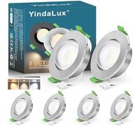 YindaLux Spot led encastrable 230V IP44 5W LED Spots Dimmable 68mm Trou GU10 Spots de plafond 2700K/4000K/6000K Ultra Plat Spot encastrés pour Salle de bain Salon Cuisine, Nickel, Lot de 6