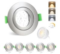 YindaLux Spot led encastrable 230V IP65 Dimmable 2700K/4000K/6000K 5W Spot Salle de bain 68mm Trou Spots de plafond Rond plat LED Spots pour salle de bain salon, Nickel brossé, Lot de 6