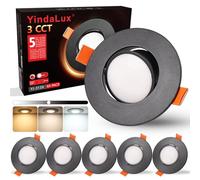 YindaLux Spot LED Encastrable, 5W 550LM Plafonnier Spot 3000K Blanc chaud 4000K Blanc neutre 6000K Blanc froid Dimmable IP44 Étanche Spot Salle de bain, Trou Φ68-80mm, AC 220-240V, Lot de 6, Noir