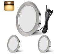 YindaLux Spot LED Encastrable, Spot LED 12V 3000K Blanc chaud Dimmable, 3W Extra Plat Spot encastrable, Trou 55-58mm Aluminium Plafonnier spot avec câble de 2m, Lot de 3, Nickel
