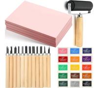 Yindhgdr Kit de Démarrage de Fournitures D'Impression, Bloc de Tampon en Caoutchouc, Bloc de Gravure, Tampon Encreur pour Tampon en Caoutchouc, Machine à Rouleaux en Caoutchouc
