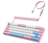 YINDIAO T8 Mini Clavier de Jeu 60%, 68 Touches avec rétroéclairage RVB 18 Chroma, Interrupteur Bleu, câble de Clavier spiralé USB C, pour PC, Ordinateur Portable, Mac, PS4, Xbox-Rose