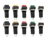 YINETTECH 10pcs 12mm Interrupteur à Bouton-poussoir Carré de Verrouillage SPST Interrupteur à Bouton-poussoir de Verrouillage 250V/3A pour l'électronique Automobile Noir Blanc Jaune Vert Rouge