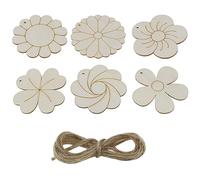 YINETTECH 30pcs Copeaux de Bois en Forme de Fleur Vierge Décorations Suspendues de Fleurs en Bois Tranches de Bois Florales Accessoires pour Bricolage Artisanat Décoration d'intérieur, Style A