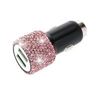 YINETTECH Chargeur de Voiture Double USB Décoration en Cristal Brillant Conception de Marteau Sécurité de Charge Rapide Compatible avec Android Téléphone, Rose