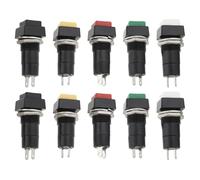 YINETTECH Lot de 10 boutons poussoirs carrés marche/arrêt momentanés 12 mm SPST 250 V/3 A pour électronique automobile, noir, blanc, jaune, vert, rouge