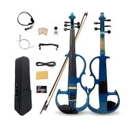 Yinfente Alto électrique silencieux 40,6 cm en bois massif 5 cordes avec raccords en ébène, étui rigide, archet en bois du Brésil, câble auxiliaire, cordes supplémentaires, repose-épaulière bleu FCGDA