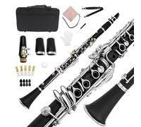 Yinfente Clarinette en Si Bémol pour Débutants et Étudiants, Noir, Ébonite, avec Étui de Clarinette, Kit de Nettoyage, Pie-Bouche, Graisse de Liège, 17 Touches, Standard