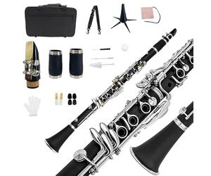 Yinfente Clarinette en Si Bémol pour Débutants et Étudiants, Noir, Ébonite, avec Étui de Clarinette, Kit de Nettoyage, Pie-Bouche, Graisse de Liège, 17 Touches, Standard