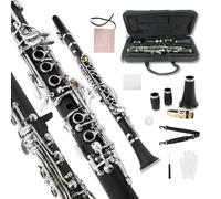 Yinfente Clarinette professionnelle en ébonite E Key Clarinette pour étudiants débutants avec 2 barils Étui rigide Kit de nettoyage Mouthpice Cork Graisse Gants
