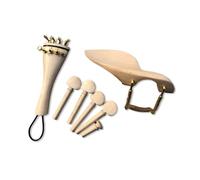 Yinfente Kit de pièces pour violon 4/4 - Taille complète - Accessoires pour violon en érable naturel - Cordier - Accordeur fin, menton, pince d'extrémité (érable 4/4)