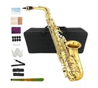 Yinfente Saxophone alto en mi bémol pour adultes débutants, saxophone étudiant, kit complet avec anches, coussinets, étui de transport rigide, chiffon de nettoyage et tige, embouchure, gants, sangle