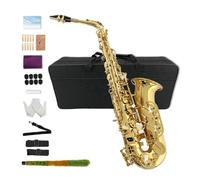 Yinfente - Saxophone Alto Mi Bémol pour débutants adultes, saxophone étudiant, kit complet avec anches, coussinets, étui de transport rigide, chiffon et tige de nettoyage, bec, gants, sangle de cou