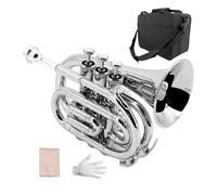 Yinfente Trompette B plate de poche pour débutant, étudiant avec chiffon de nettoyage, embouchure 7C plaquée argent, étui rigide gants blancs (argent)