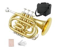 Yinfente Trompette B plate de poche pour débutant, étudiant avec chiffon de nettoyage, embouchure 7C plaquée argent, étui rigide et gants blancs (doré)