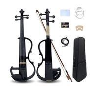 Yinfente - Violon électrique 4/4 pleine taille silencieux 4 cordes en bois massif pour débutants enfants adolescents accessoires en ébène avec étui, archet (noir)