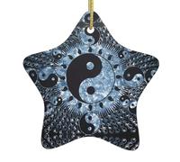 Ying Yang Diagramme Arbre de Noël en céramique à suspendre - Décoration en forme d'étoile Pendentif - pour ornements de Noël, souvenir