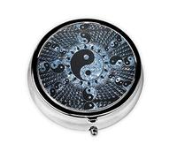 Ying Yang Diagramme Boîte à pilules ronde : 5,1 x 5,1 x 1,8 cm Mini boîte à pilules de voyage pour poche à main