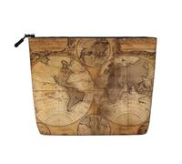 Ying Yang Diagramme Imprimé Faux Chanvre Trousse de Maquillage - Organisateur de Toilette de Voyage, Rangement Quotidien, Voyage D'affaires Essentiel, Carte du monde vintage, Taille unique