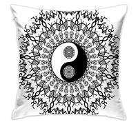 Ying Yang Throw Pillow Cushion Cover, Vintage Yin Yang Mandala Pattern Ethnic Motivational Oriental Bohemian Design,Decorative Square Accent Pillow Case,18 X 18 Inches,QueenFull Black White_2