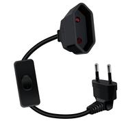 YINGAYOU Rallonge Electrique Euro avec Interrupteur 2.5A 250V 625W Cable Alimentation Euro 2x0.75 mm² 90 Degrés Rallonge Câble Euro, pour Une Utilisation en Intérieur PC, TV, Moniteur (Noir, 1m)