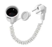 YINGAYOU Rallonge Electrique Spirale Extensible 16A 250V Rallonge Schuko Cable Spirale Prise IP44 pour Usage Extérieur ou Intérieur, à la Maison, au Bureau (90 Degrés Blanc, 0.6-1.5 m)