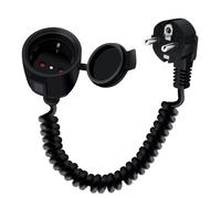 YINGAYOU Rallonge Electrique Spirale Extensible 16A 250V Rallonge Schuko Cable Spirale Prise IP44 pour Usage Extérieur ou Intérieur, à la Maison, au Bureau (90 Degrés Noir, 0.6-1.5 m)