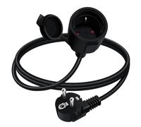 YINGAYOU Rallonge Schuko Cable Courte 16A 250V Câble D'extension Schuko Court Coudée 2 AC Prise IP44 pour Utilisation Extérieure ou Intérieure (Noir, 1.5 m)